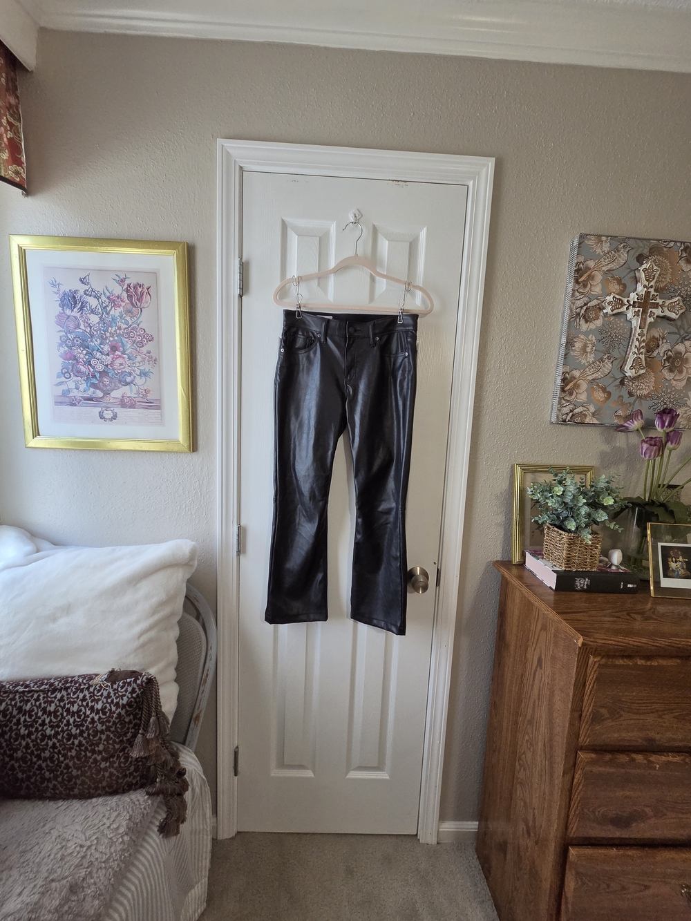 ​GAP Women Faux Leather Baby Boot Mid Rise Pants Black Size 27 / 4R 5-Pocket